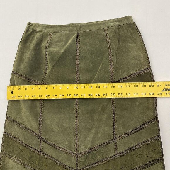 Suede Essentials Leather Patchwork Skirt Womens 12 Green Suede Boho Midi Length - Picture 8 of 9